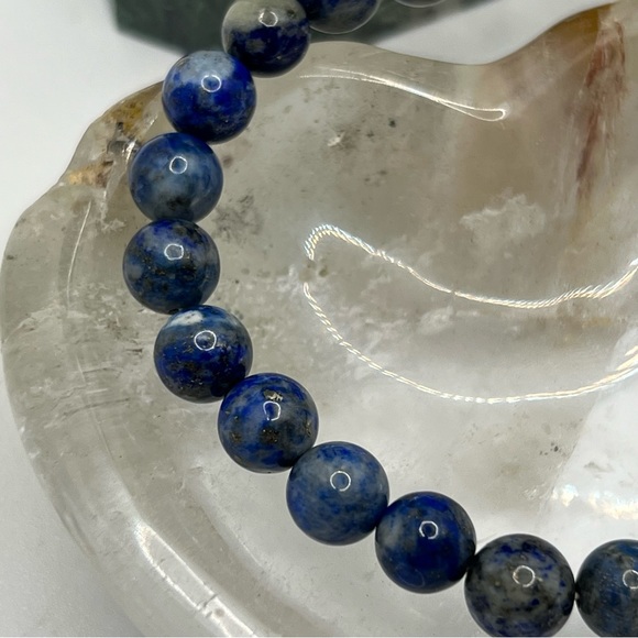Lapis Lazuli Men’s Blue 8mm Crystal Gemstone Beaded Elasticated Bracelet - Picture 6 of 6